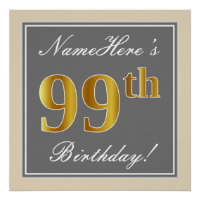 Elegant, grau, Imitate Gold 99. Geburtstag + Name