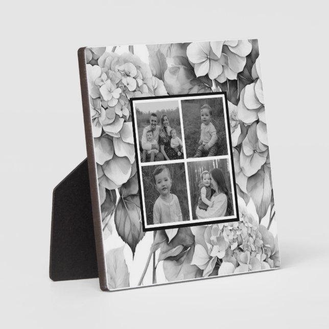 Elegant, grau, schwarz, Aquarellblüte Fotoplatte (Vorderseite)