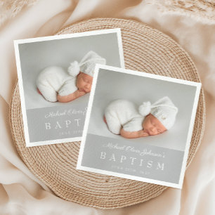 Elegant Graue Script-Foto-Taufe Serviette