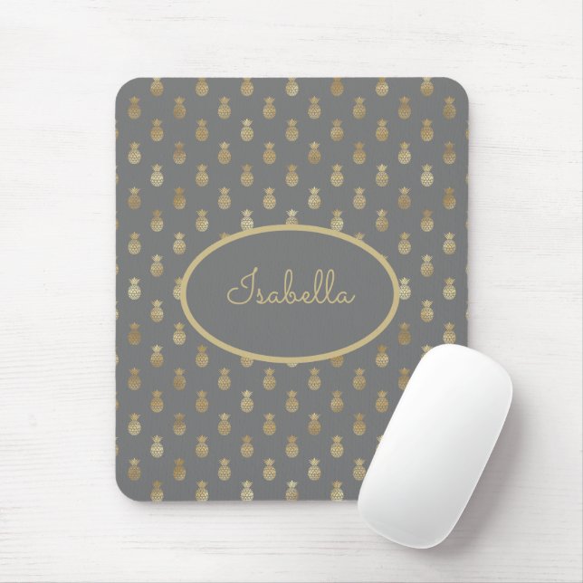 Elegant Graue und goldene Ananas Personalisiert Mousepad (Mit Mouse)