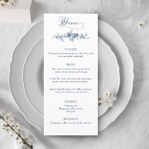 Elegant gravierte französische blaue Blumen Menükarte