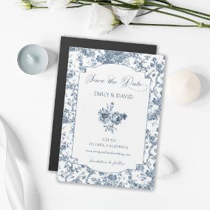 Elegant gravierte französische blaue Blumen-Toile Magneteinladung