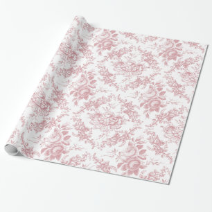 Elegant gravierte rosa und weiße florale Toile Geschenkpapier