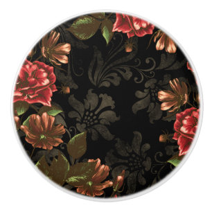 Elegant gravierte schwarze Blumen Keramikknauf