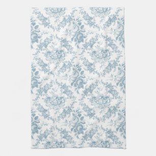Elegant graviertes blau-weißes Blumen-Toile Geschirrtuch