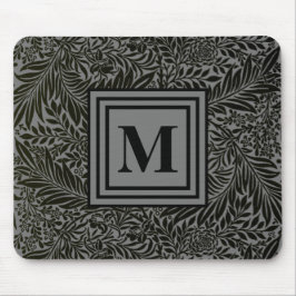 Elegant Gray and Black Monogrammed William Morris Mousepad