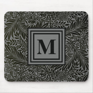 Elegant Gray and Black Monogrammed William Morris Mousepad