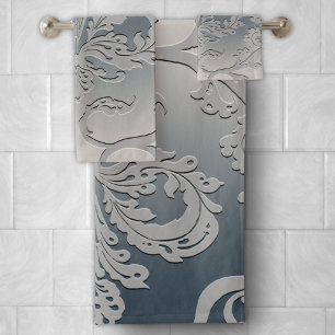 Elegant Gray and Taupe Royal Damask Badhandtuch Set