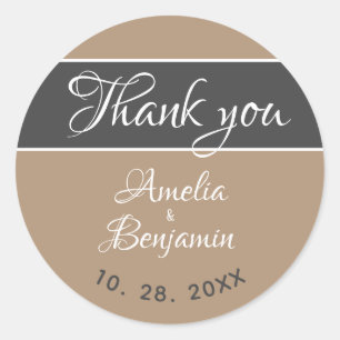 Elegant Gray Beige Typografy Wedding Vielen Dank Runder Aufkleber