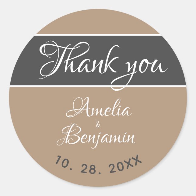 Elegant Gray Beige Typografy Wedding Vielen Dank Runder Aufkleber (Vorderseite)