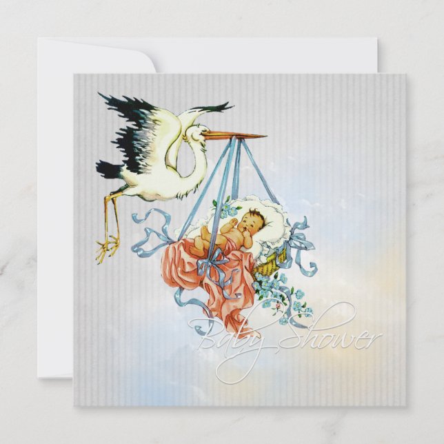 Elegant Gray Blue Stork Baby Boy Shower Einladung (Vorderseite)