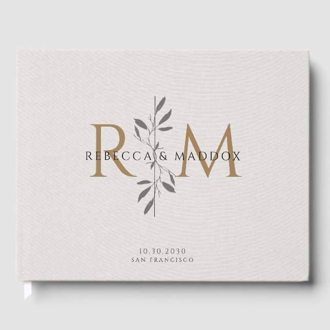 Elegant Gray Botanical Monogram Wedding Gästebuch (Vorderseite)