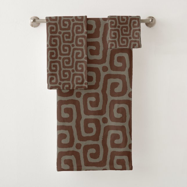 Elegant Gray &Brown Abstract Pattern  Badhandtuch Set (Insitu)