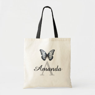 Elegant Gray Butterfly Name Monogrammiert Tragetasche