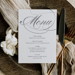 Elegant Gray Calligraphy Script Wedding Menükarte