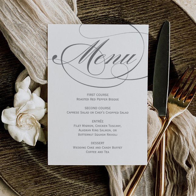 Elegant Gray Calligraphy Script Wedding Menükarte (Von Creator hochgeladen)