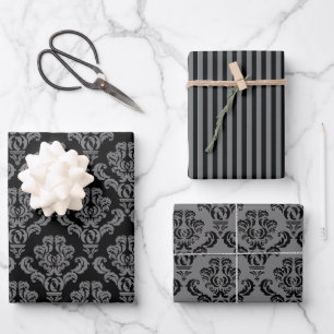 Elegant Gray Damask Geschenkpapier Set