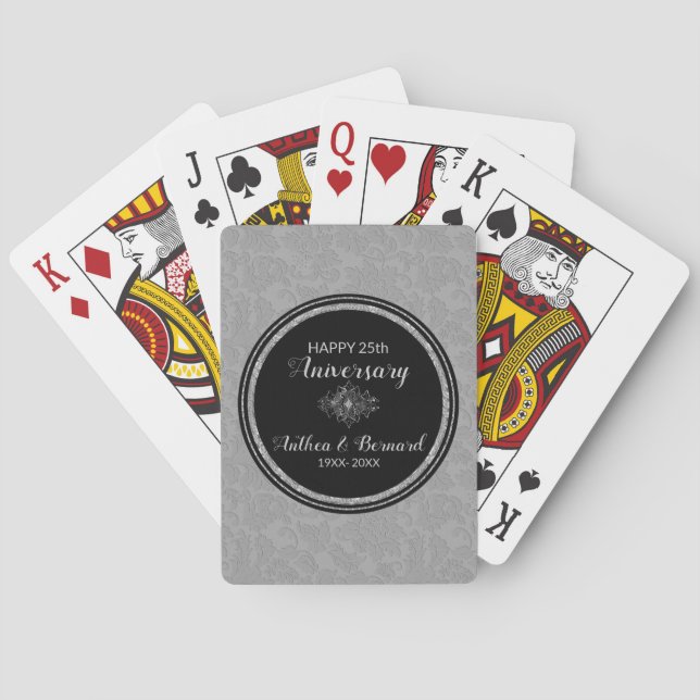 Elegant Gray Damask - Jubiläum Spielkarten (Rückseite)