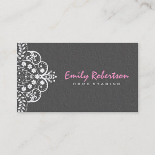 Elegant Gray Damasks White Vintag Lace 2a Visitenkarte