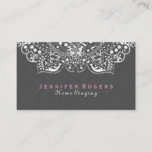 Elegant Gray Damasks White Vintag Lace 2c Visitenkarte