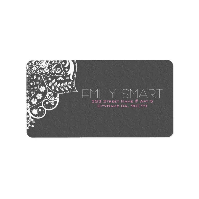 Elegant Gray Damasks White Vintag Lace Adressaufkleber (Vorne)