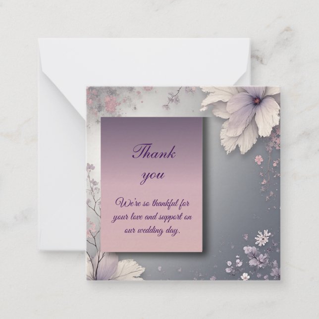 Elegant Gray Floral Thank You Card Mitteilungskarte (Vorderseite)