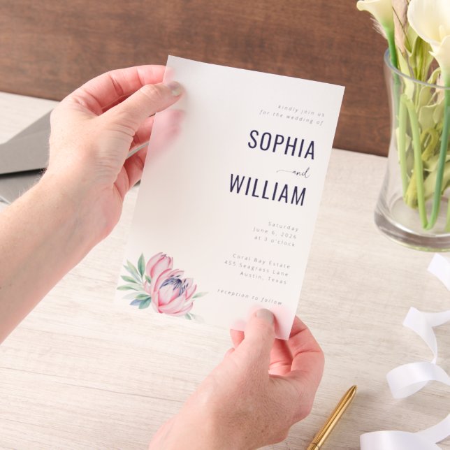 Elegant Gray Floral Wedding Invitation (Handgehalten)