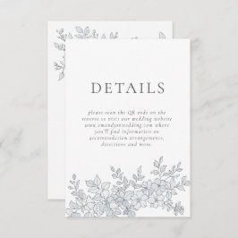 Elegant Gray Florals QR Code Wedding Details Begleitkarte