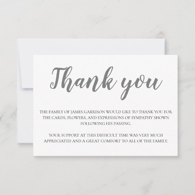 Elegant Gray Funeral Vielen Dank Dankeskarte (Vorderseite)