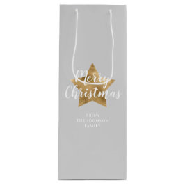Elegant Gray Gold Star Frohe Weihnachten Geschenktüte Für Weinflaschen