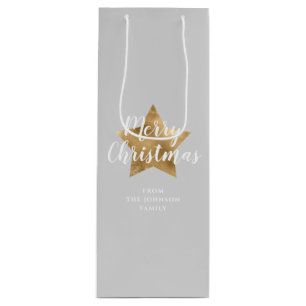 Elegant Gray Gold Star Frohe Weihnachten Geschenktüte Für Weinflaschen