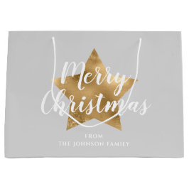 Elegant Gray Gold Star Frohe Weihnachten Große Geschenktüte