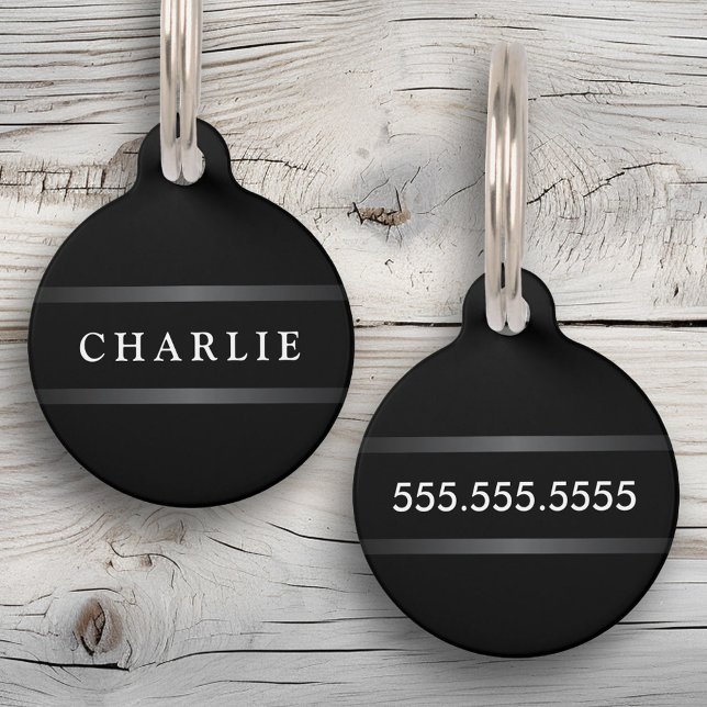 Elegant gray gradient borders name phone number haustiermarke (Elegant gray gradient borders name phone number pet ID tag)