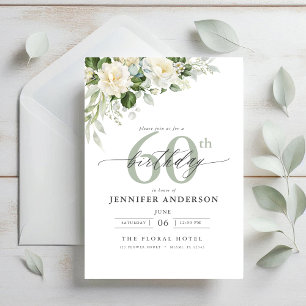 Elegant Gray Green Floral 60. Geburtstag Einladung