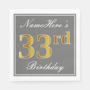 Elegant Gray, Imitate Gold 33. Geburtstag; Individ Serviette