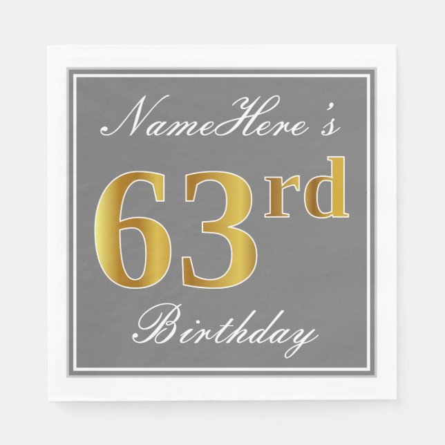 Elegant Gray, Imitate Gold 63. Geburtstag; Individ Serviette (Vorderseite)