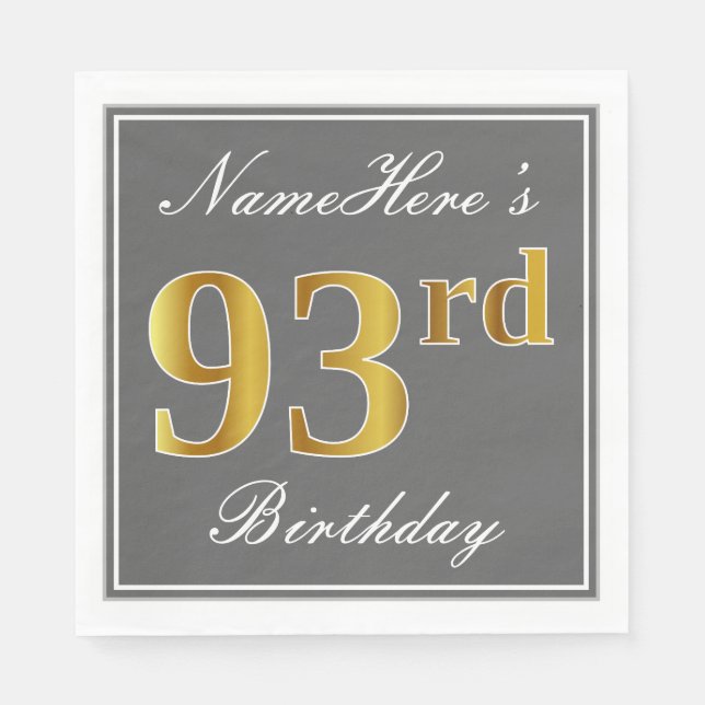 Elegant Gray, Imitate Gold 93. Geburtstag; Individ Serviette (Vorderseite)