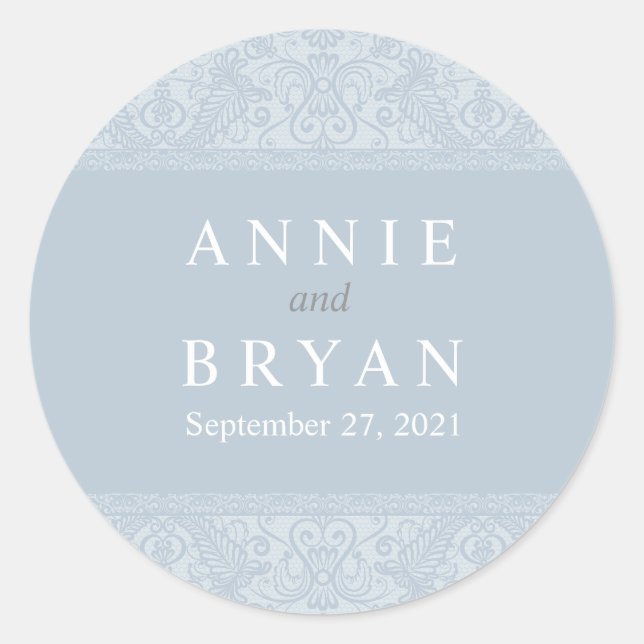 Elegant Gray Lace Wedding Runder Aufkleber (Vorderseite)
