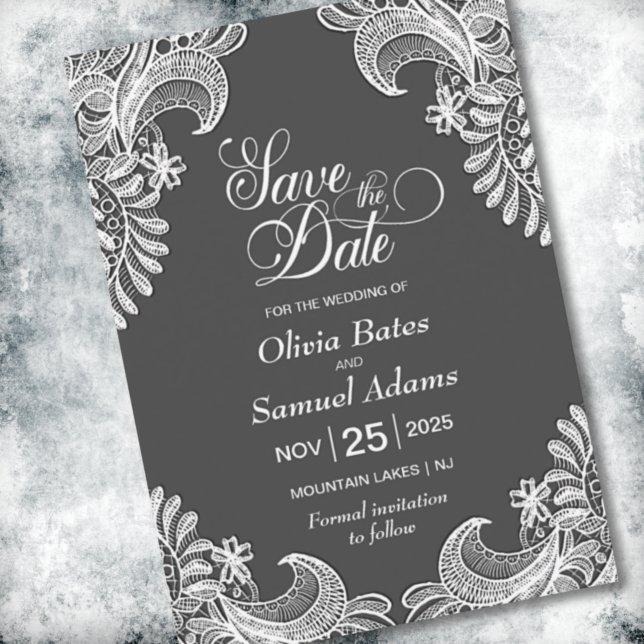 Elegant Gray Lace Wedding Save The Date (Von Creator hochgeladen)