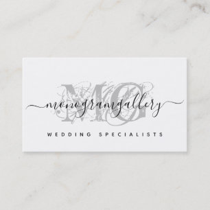 Elegant Gray Luxe Glam Script Monogram Visitenkarte
