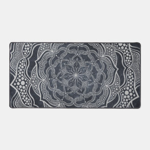 Elegant Gray Mandala Art Reiki Yoga Neutral Zen Schreibtischunterlage