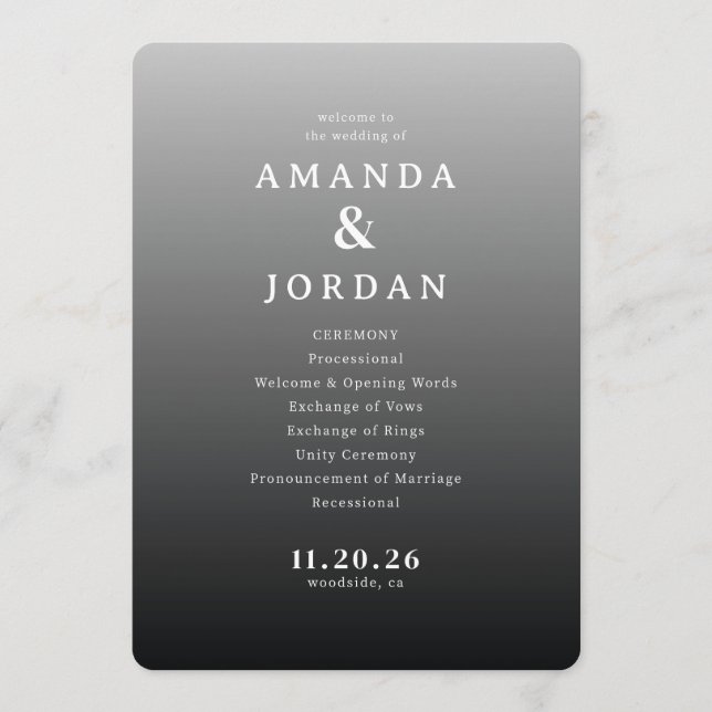Elegant Gray Minimalist Wedding Ceremony Programm (Vorderseite)