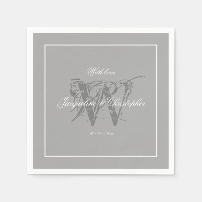 Elegant Gray Monogram Bride Groom Classy Wedding Serviette (Vorderseite)