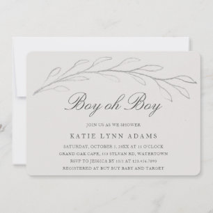Elegant Gray Pencil Sketch Twig Boy Baby Shower Einladung