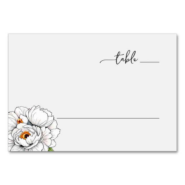Elegant Gray Peony Illustration Tischnummer (Vorderseite)