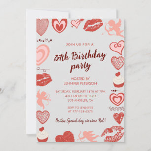 Elegant Gray Red Hearts 37. Geburtstag Einladungen
