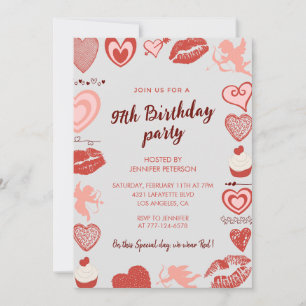 Elegant Gray Red Hearts Einladungen zum 97. Geburt