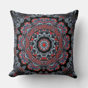 Elegant Gray & Red Mandala Throw Kissen