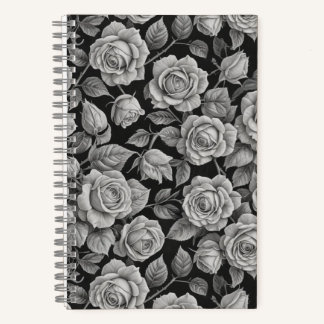 Elegant Gray Roses on Black Journal – Moody Floral Notizbuch