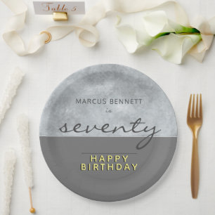 Elegant Gray Script 70. Geburtstagsparty Pappteller